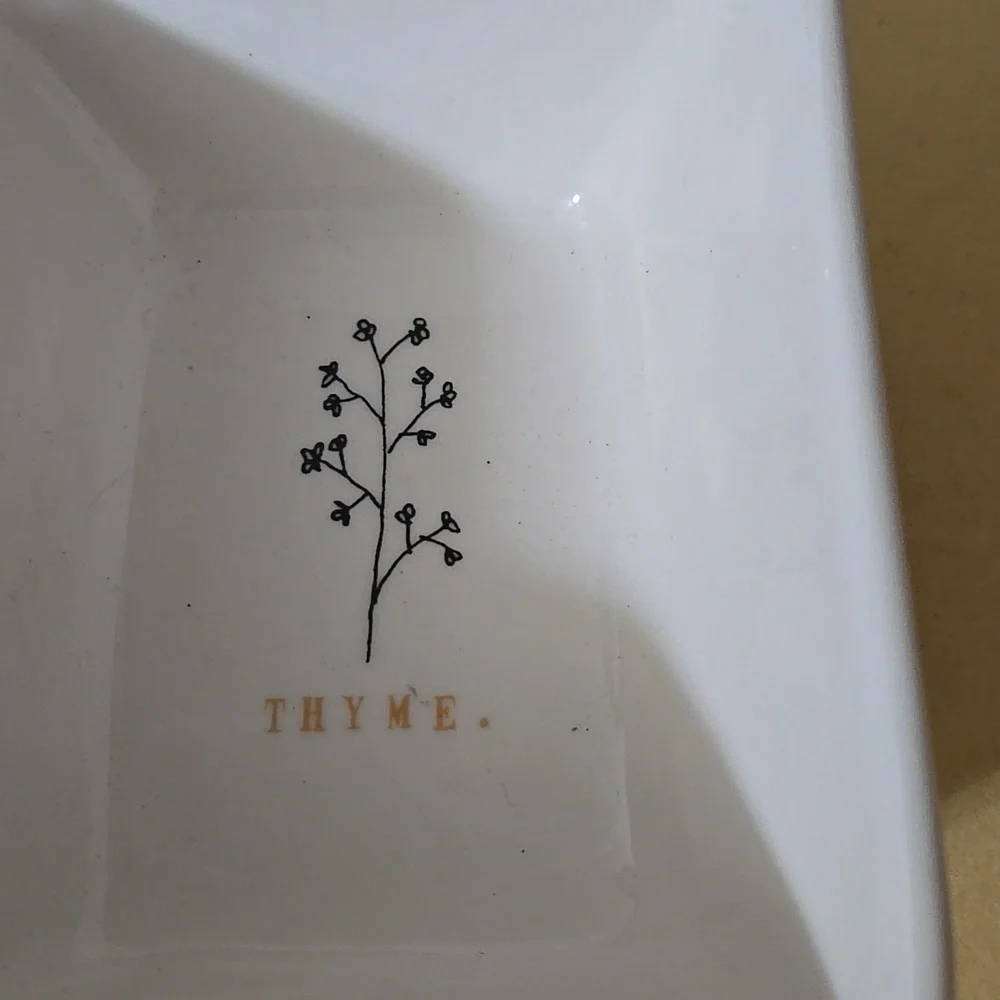 Rae Dunn White Herb-Themed Ceramic Divided Dish